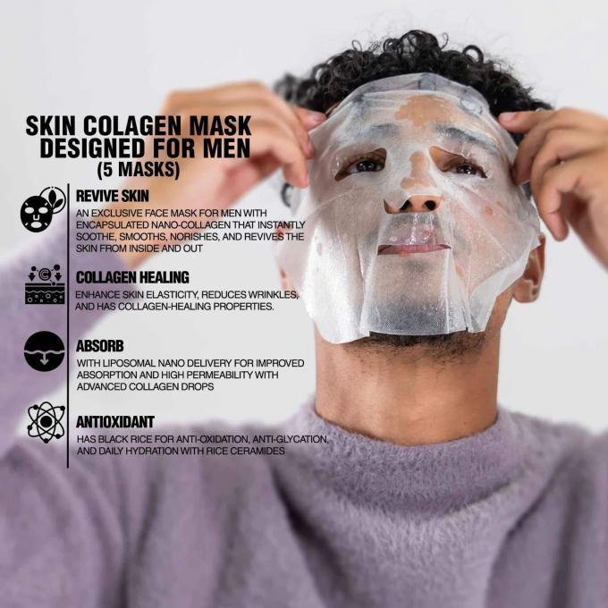 Máscara facial de hoja de logotipo personalizado para hombres Nutrición Oryza Sativa Leche de arroz extracto de 5 piezas 2