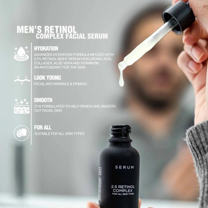 Etiqueta privada personalizada Ácido hialurónico masculino retinol complejo de suero antiarrugas 1