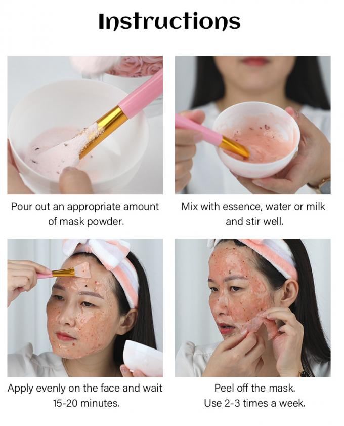 Mascarilla para el rostro Antienvejecimiento Hidratante pétalos de rosa Blanqueador de rostro Mascarilla en polvo de marca privada 3